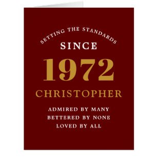50th Birthday Name 1972 Red Gold Elegant Card