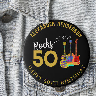 50th Birthday Name Guitars Music Rock 50 4 Inch Round Button