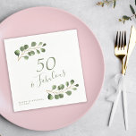 50th birthday name personalized elegant  napkin<br><div class="desc">Rustic modern minimalist watercolor eucalyptus greenery 50th (or any age) adult birthday party paper napkins.</div>