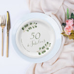 50th birthday name personalized elegant  paper plate<br><div class="desc">Rustic modern minimalist watercolor eucalyptus greenery 50th (or any age) adult birthday party paper plates.</div>