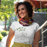 50th birthday name personalized elegant  T-Shirt<br><div class="desc">Rustic modern minimalist watercolor eucalyptus greenery 50th (or any age) adult birthday party t-shirt.</div>