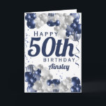 50th Birthday Navy Balloons Celebration Card<br><div class="desc">A gorgeous navy and silver balloon happy 50th (or any age) birthday card. This fabulous design is the perfect way to wish someone a happy fiftieth birthday (or any age!) Personalize with our own custom name and message. Blue coloured typography and gorgeous navy blue and silver balloons.</div>