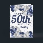 50th Birthday Navy Balloons Celebration Card<br><div class="desc">A gorgeous navy and silver balloon happy 50th (or any age) birthday card. This fabulous design is the perfect way to wish someone a happy fiftieth birthday (or any age!) Personalize with our own custom name and message. Blue coloured typography and gorgeous navy blue and silver balloons.</div>