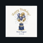 50th Birthday Navy Blue Balloon Cake Napkin<br><div class="desc">These fabulous men's 50th birthday party paper cocktail napkins featuring a 2-layer navy blue and gold cake with navy blue and gold balloons, the number 50 in gold would be perfect for celebrating your loved one turning 50. They're traditional and classic while being fresh, modern and contemporary. They'll look fabulous...</div>