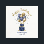 50th Birthday Navy Blue Balloon Cake Napkin<br><div class="desc">These fabulous men's 50th birthday party paper cocktail napkins featuring a 2-layer navy blue and gold cake with navy blue and gold balloons, the number 50 in gold would be perfect for celebrating your loved one turning 50. They're traditional and classic while being fresh, modern and contemporary. They'll look fabulous...</div>