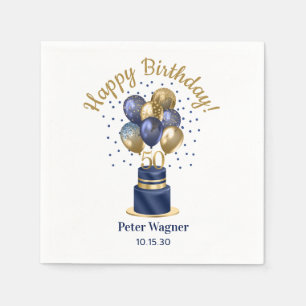 50th Birthday Navy Blue Balloon Cake Napkin