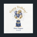 50th Birthday Navy Blue Balloon Cake Napkin<br><div class="desc">These fabulous men's 50th birthday party paper luncheon napkins featuring a 2-layer navy blue and gold cake with navy blue and gold balloons, the number 50 in gold would be perfect for celebrating your loved one turning 50. They're traditional and classic while being fresh, modern and contemporary. They'll look fabulous...</div>
