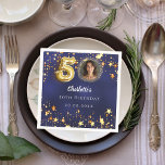 50th birthday navy blue gold stars photo napkin<br><div class="desc">Navy blue uneven coloured background, decorated with golden stars. Personalize and add a photo, name, age, date. Celebrate in Style – 50th Birthday Blue & Gold Photo Napkins Add a personal touch to your milestone celebration with these elegant 50th birthday napkins. Featuring a stylish blue background, gold stars, and space...</div>