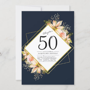 50th Birthday Navy Blue Invitation