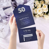 50th Birthday navy blue silver rsvp