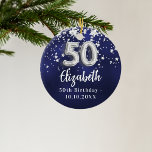 50th birthday navy blue silver stars ceramic ornament<br><div class="desc">A navy blue background colour with faux silver stars. The blue colour is uneven.  Add your name,  text/date</div>