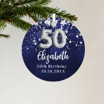 50th birthday navy blue silver stars metal ornament<br><div class="desc">A navy blue background colour with faux silver stars. The blue colour is uneven.  Add your name,  text/date</div>