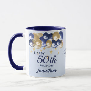 50th Birthday Navy Gold Balloons  Mug
