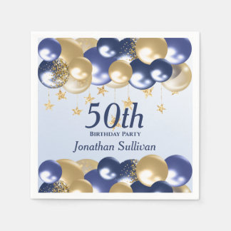 50th Birthday Navy Gold Balloons Party Napkin