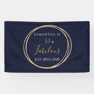 50th Birthday Navy Gold Birthday Party Banner