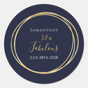 50th Birthday Navy Gold Birthday Party Classic Round Sticker