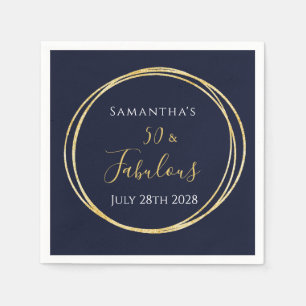 50th Birthday Navy Gold Birthday Party Napkin