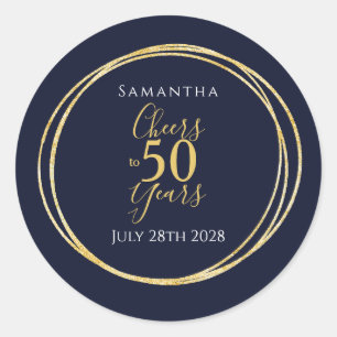 50th Birthday Navy Gold Cheers to 50 Years Classic Round Sticker