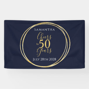 50th Birthday Navy Gold Cheers to 50 Years Party Banner