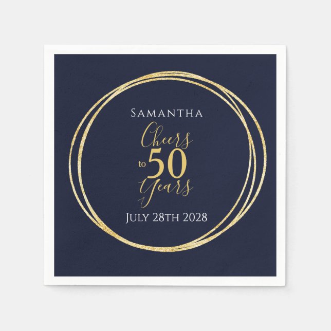 50th Birthday Navy Gold Cheers to 50 Years Party Napkin (Front)