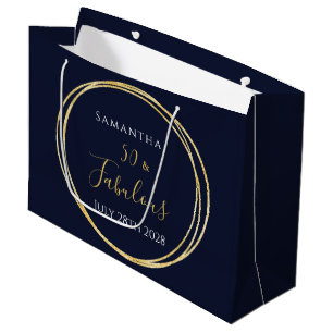 50th Birthday Navy Gold Personalized Party Favour Large Gift Bag