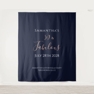 50th Birthday Navy Rose Gold 50 and Fabulous Tapestry