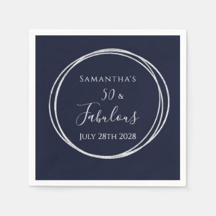50th Birthday Navy Silver 50 and Fabulous Party Napkin