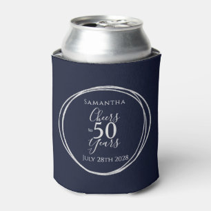 50th Birthday Navy Silver Cheers to 50 Years Can Cooler