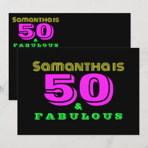 50th Birthday Neon 50 and Fabulous Invitation