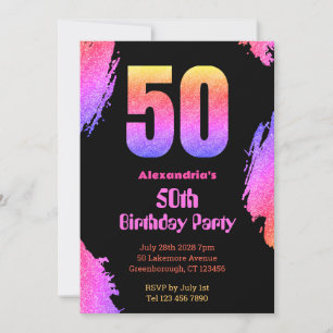50th birthday neon pink glitter party invitation