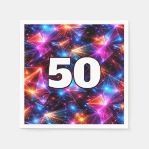 50th Birthday Neon Polygon Abstract  Napkin