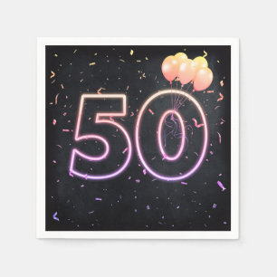 50th Birthday Neon Sign On Black Napkins