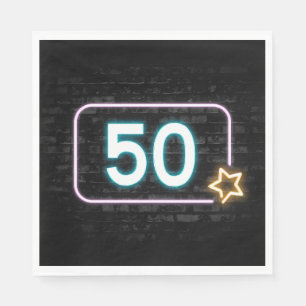 50th Birthday Neon Sign On Brick   Napkin