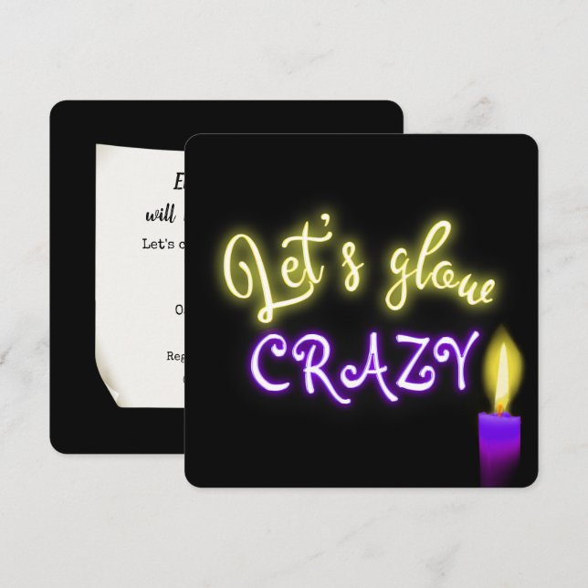 50th Birthday Neon Sign with Candle Invitation (Front/Back)