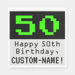 50th Birthday - Nerdy / Geeky Style "50" & Name Napkin