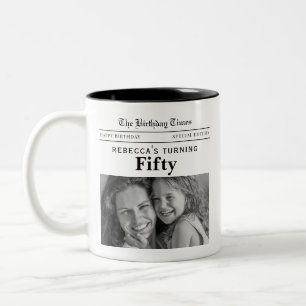 50th Birthday Newspaper Two-Tone Coffee Mug