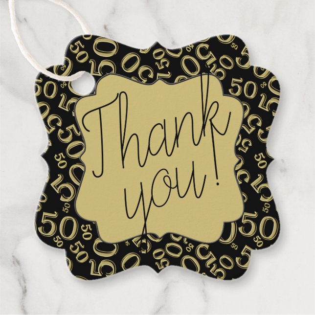 50th Birthday Number Pattern 50 Gold and Black Favour Tags (Front)