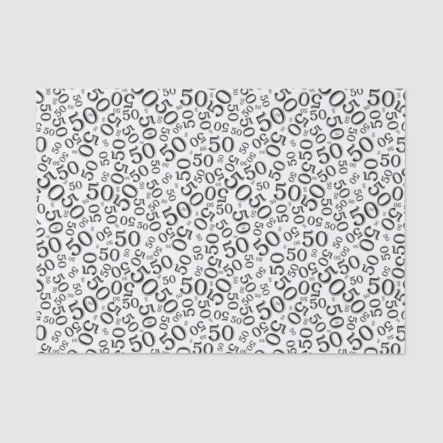 50th Birthday Number Pattern Black and White Tissue Paper (Front)
