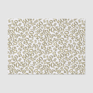 50th Birthday Number Pattern  Gold and White Tissue Paper