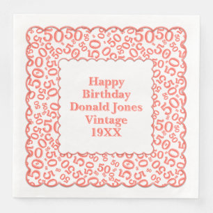 50th Birthday Number Pattern Scallops Coral/White Napkin