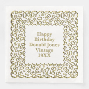 50th Birthday Number Pattern Scallops Gold/White Napkin