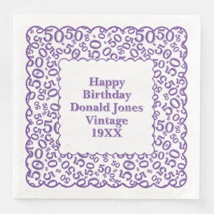 50th Birthday Number Pattern Scallops Purple/White Napkin