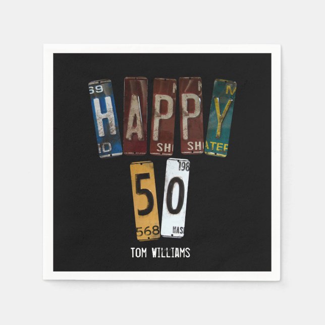 50th Birthday old license plate collection Napkin (Front)