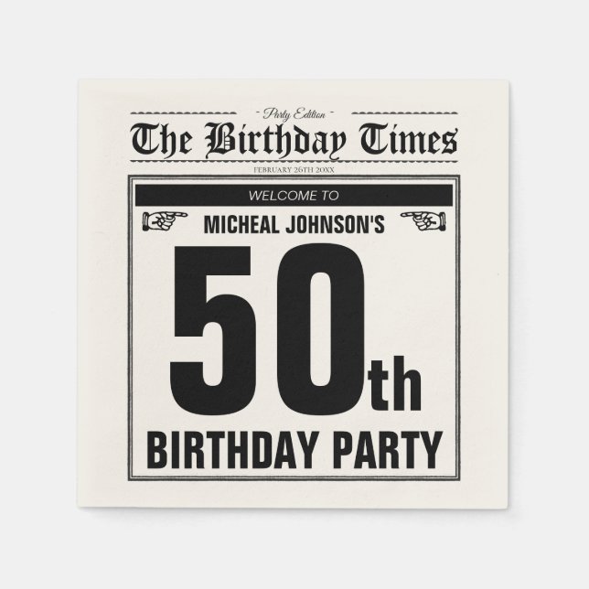 50th Birthday Old Newspaper Vintage Funny Custom Napkin (Front)