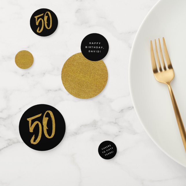 50th birthday or anniversary black and gold custom confetti (Group)