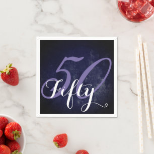 50th Birthday or Anniversary Purple and White Napkin
