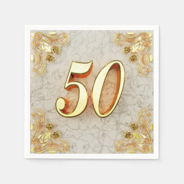 50th Birthday or Anniversary Regal Gold and Marble Napkin (Front)