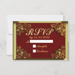 50th Birthday or Anniversary Regal Gold and Red RSVP Card