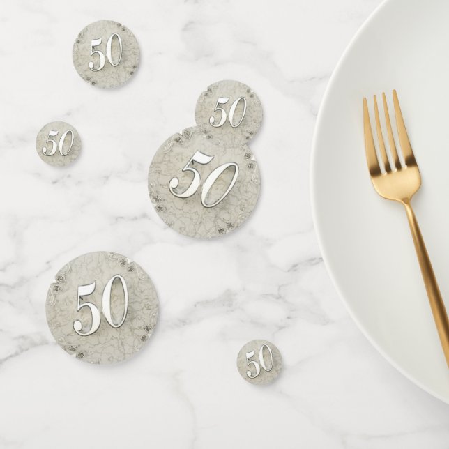 50th Birthday or Anniversary Regal Silver Marble Confetti (Group)