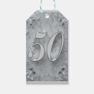 50th Birthday or Anniversary Regal Silver Marble Gift Tags